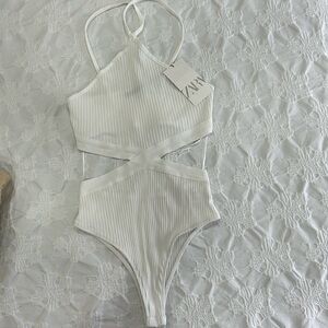 Zara white cutout bodysuit size medium